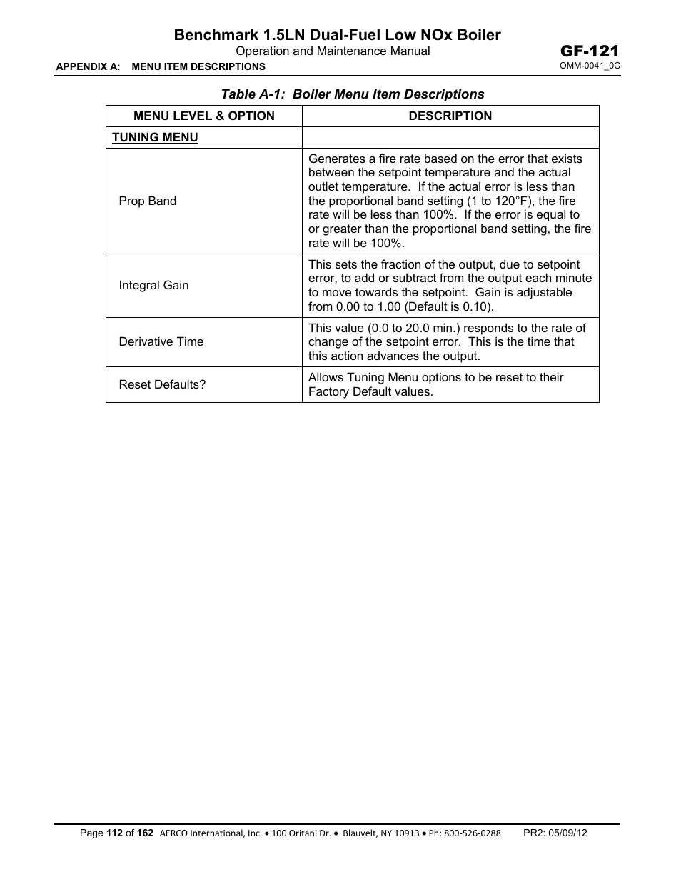 Benchmark 1.5ln dual-fuel low nox boiler, Gf-121 | AERCO BMK 1.5 LN Dual Fuel Feb 2013 User Manual | Page 112 / 162