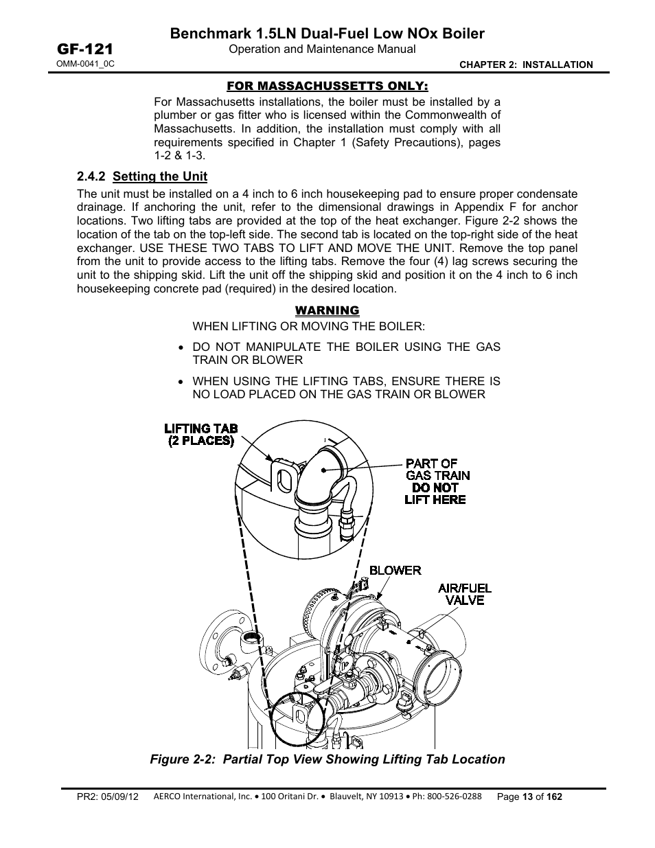 2 setting the unit, Benchmark 1.5ln dual-fuel low nox boiler, Gf-121 | AERCO BMK 1.5 LN Dual Fuel Feb 2013 User Manual | Page 13 / 162