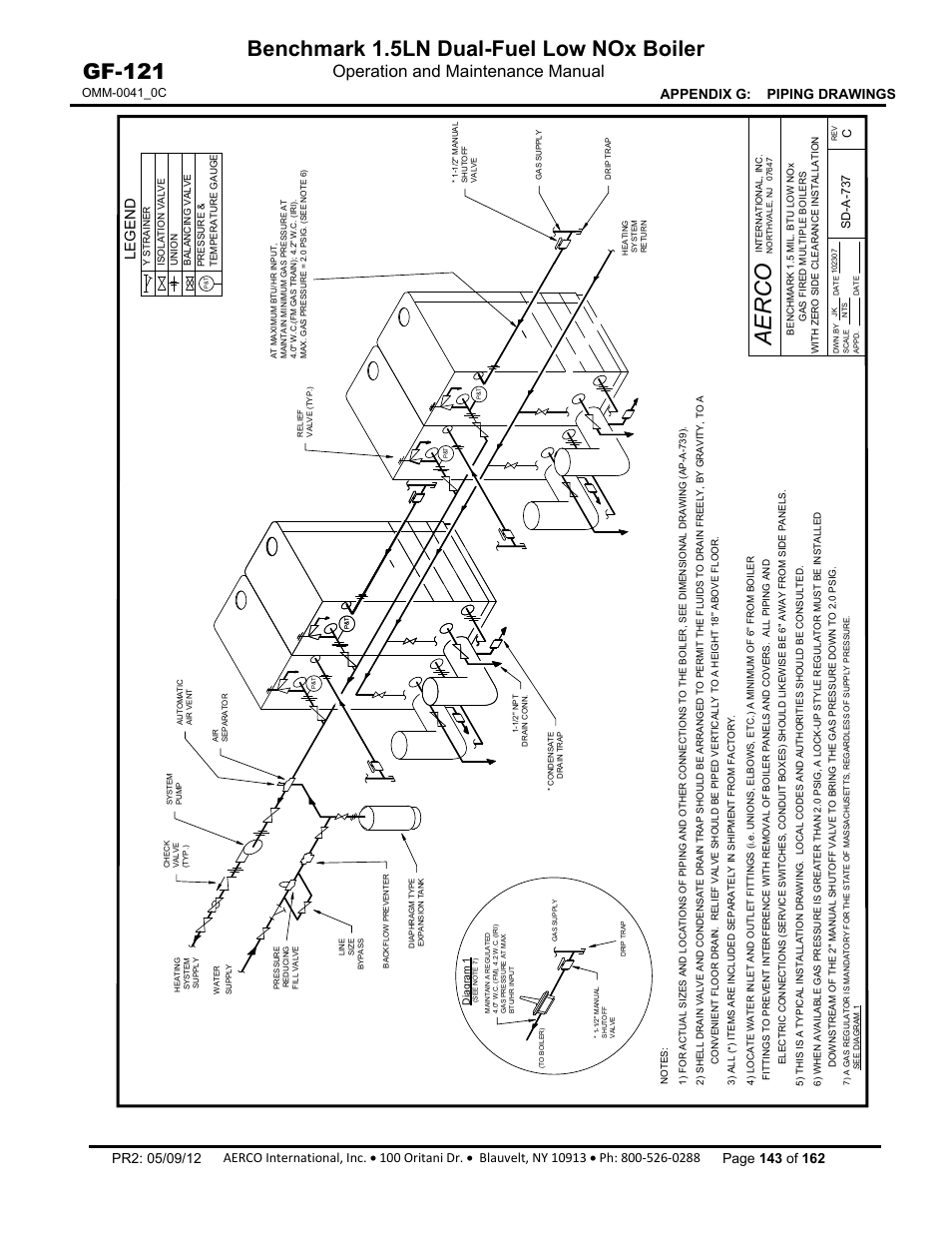 Aerco, Benchmark 1.5ln dual-fuel low nox boiler, Gf-121 | Operation and maintenance manual, Legend, Sd -a -737 | AERCO BMK 1.5 LN Dual Fuel Feb 2013 User Manual | Page 143 / 162