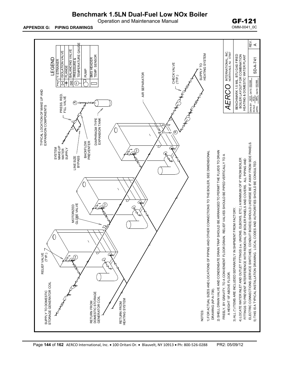 Aerco, Benchmark 1.5ln dual-fuel low nox boiler, Gf-121 | Operation and maintenance manual, Legend, Appendix g: piping drawings | AERCO BMK 1.5 LN Dual Fuel Feb 2013 User Manual | Page 144 / 162