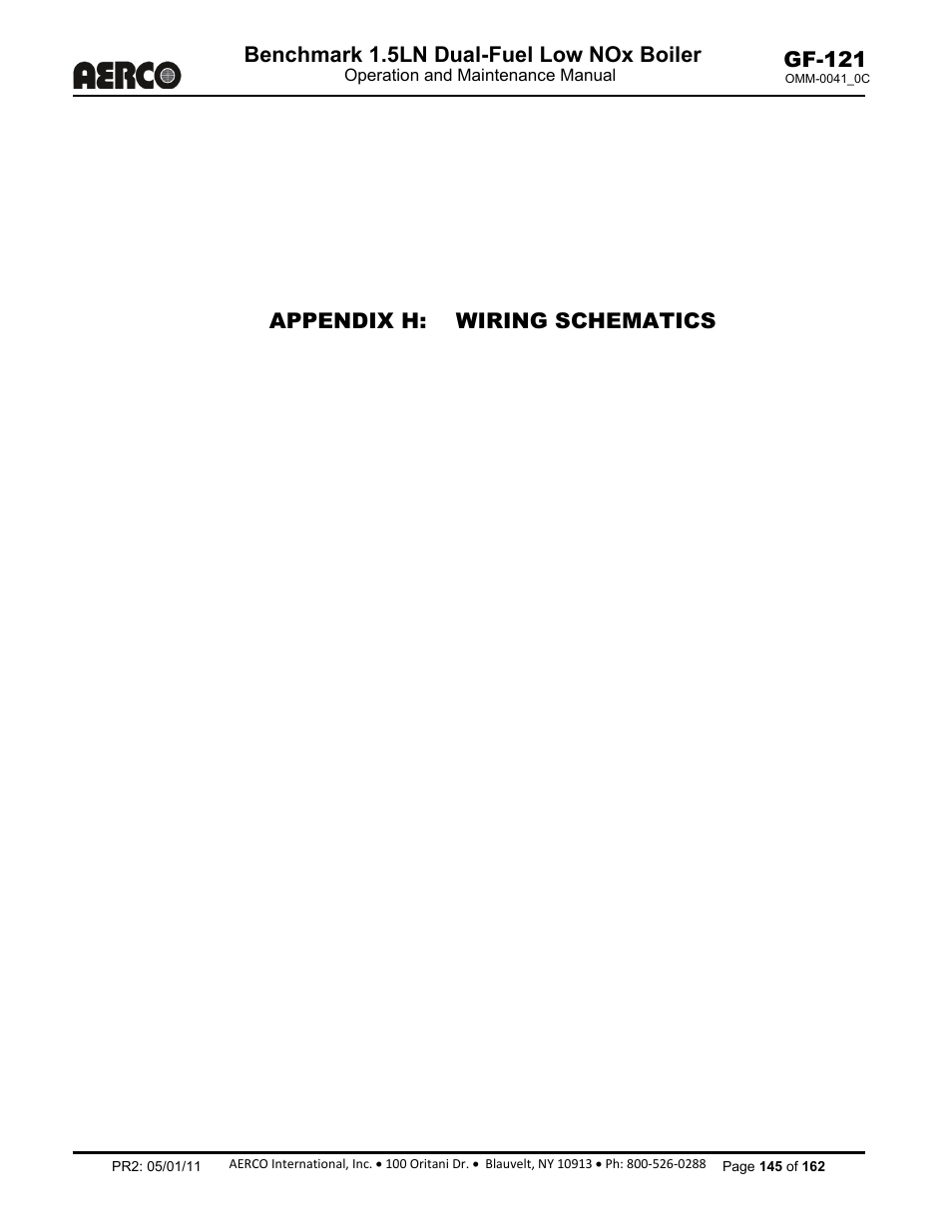 Appendix h: wiring schematics | AERCO BMK 1.5 LN Dual Fuel Feb 2013 User Manual | Page 145 / 162