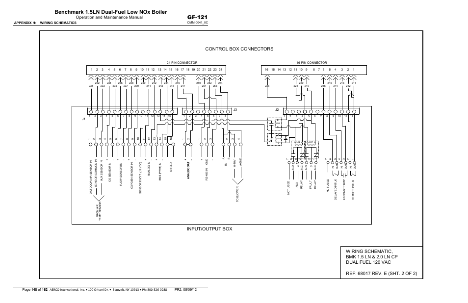 Benchmark 1.5ln dual-fuel low nox boiler, Gf-121, Control box connectors | Input/output box, Operation and maintenance manual | AERCO BMK 1.5 LN Dual Fuel Feb 2013 User Manual | Page 148 / 162