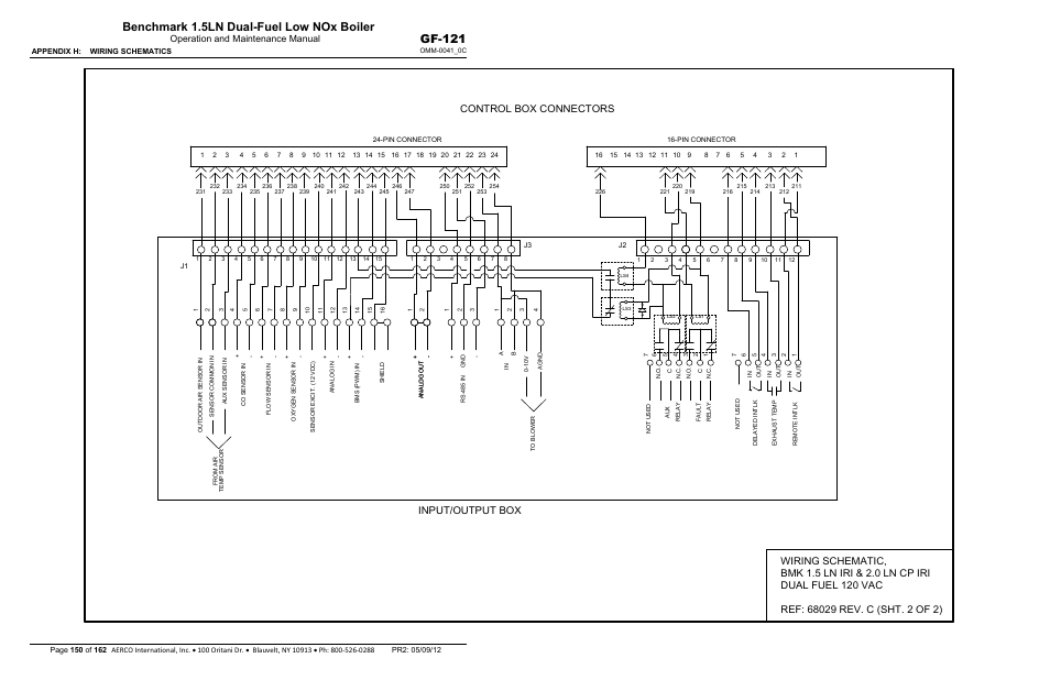 Benchmark 1.5ln dual-fuel low nox boiler, Gf-121, Control box connectors | Input/output box, Operation and maintenance manual | AERCO BMK 1.5 LN Dual Fuel Feb 2013 User Manual | Page 150 / 162