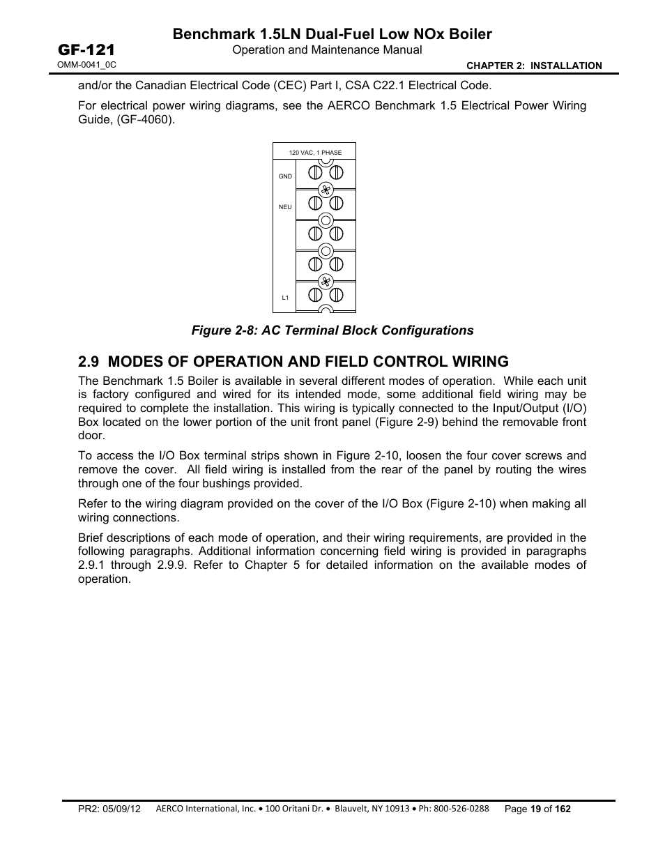 9 modes of operation and field control wiring, Benchmark 1.5ln dual-fuel low nox boiler, Gf-121 | AERCO BMK 1.5 LN Dual Fuel Feb 2013 User Manual | Page 19 / 162