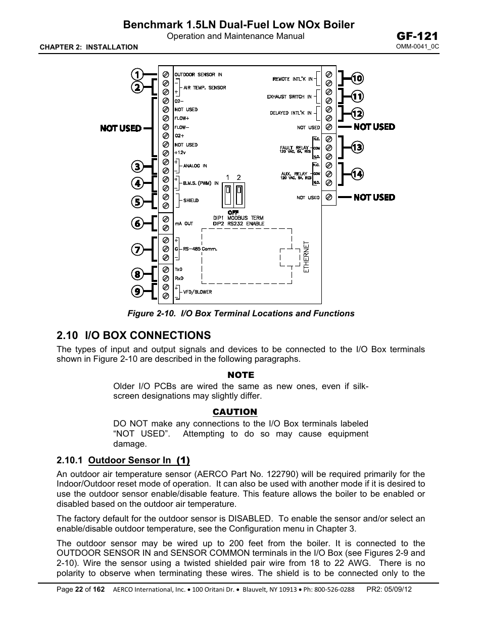 10 i/o box connections, 1 outdoor sensor in (1), Benchmark 1.5ln dual-fuel low nox boiler | Gf-121 | AERCO BMK 1.5 LN Dual Fuel Feb 2013 User Manual | Page 22 / 162