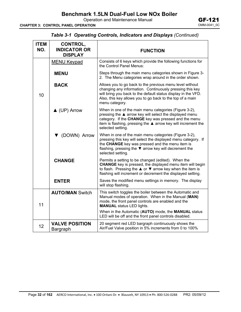 Benchmark 1.5ln dual-fuel low nox boiler, Gf-121 | AERCO BMK 1.5 LN Dual Fuel Feb 2013 User Manual | Page 32 / 162