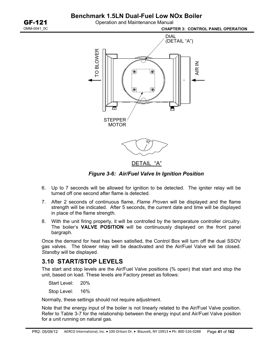 10 start/stop levels, Benchmark 1.5ln dual-fuel low nox boiler, Gf-121 | AERCO BMK 1.5 LN Dual Fuel Feb 2013 User Manual | Page 41 / 162