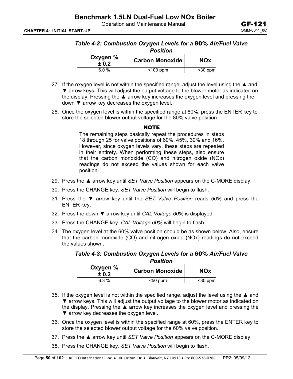 Benchmark 1.5ln dual-fuel low nox boiler, Gf-121 | AERCO BMK 1.5 LN Dual Fuel Feb 2013 User Manual | Page 50 / 162