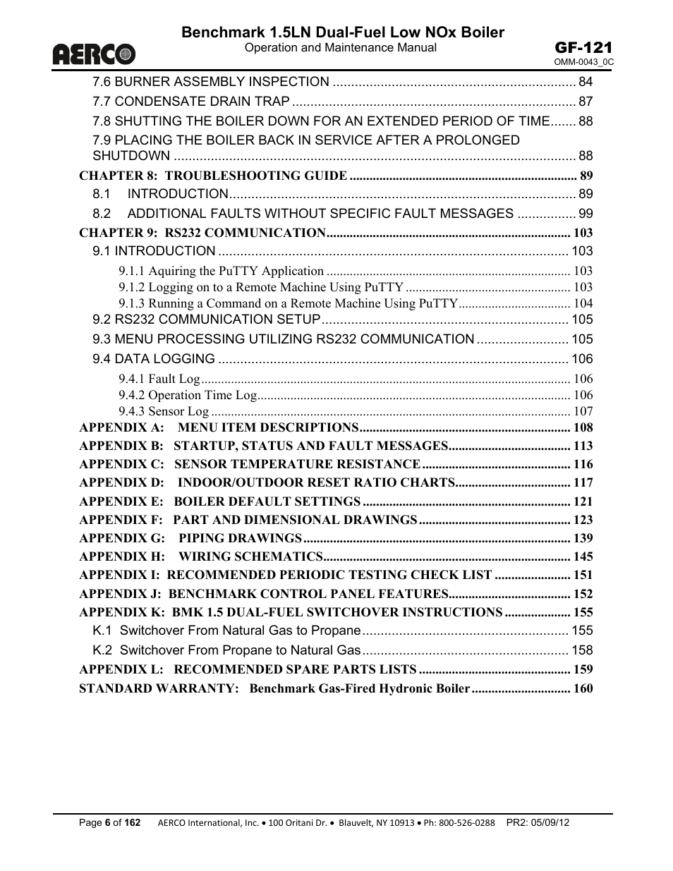 Benchmark 1.5ln dual-fuel low nox boiler, Gf-121 | AERCO BMK 1.5 LN Dual Fuel Feb 2013 User Manual | Page 6 / 162