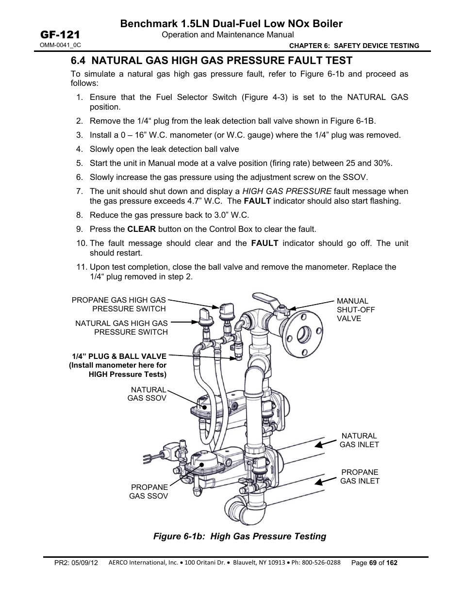 4 natural gas high gas pressure fault test, Benchmark 1.5ln dual-fuel low nox boiler, Gf-121 | AERCO BMK 1.5 LN Dual Fuel Feb 2013 User Manual | Page 69 / 162
