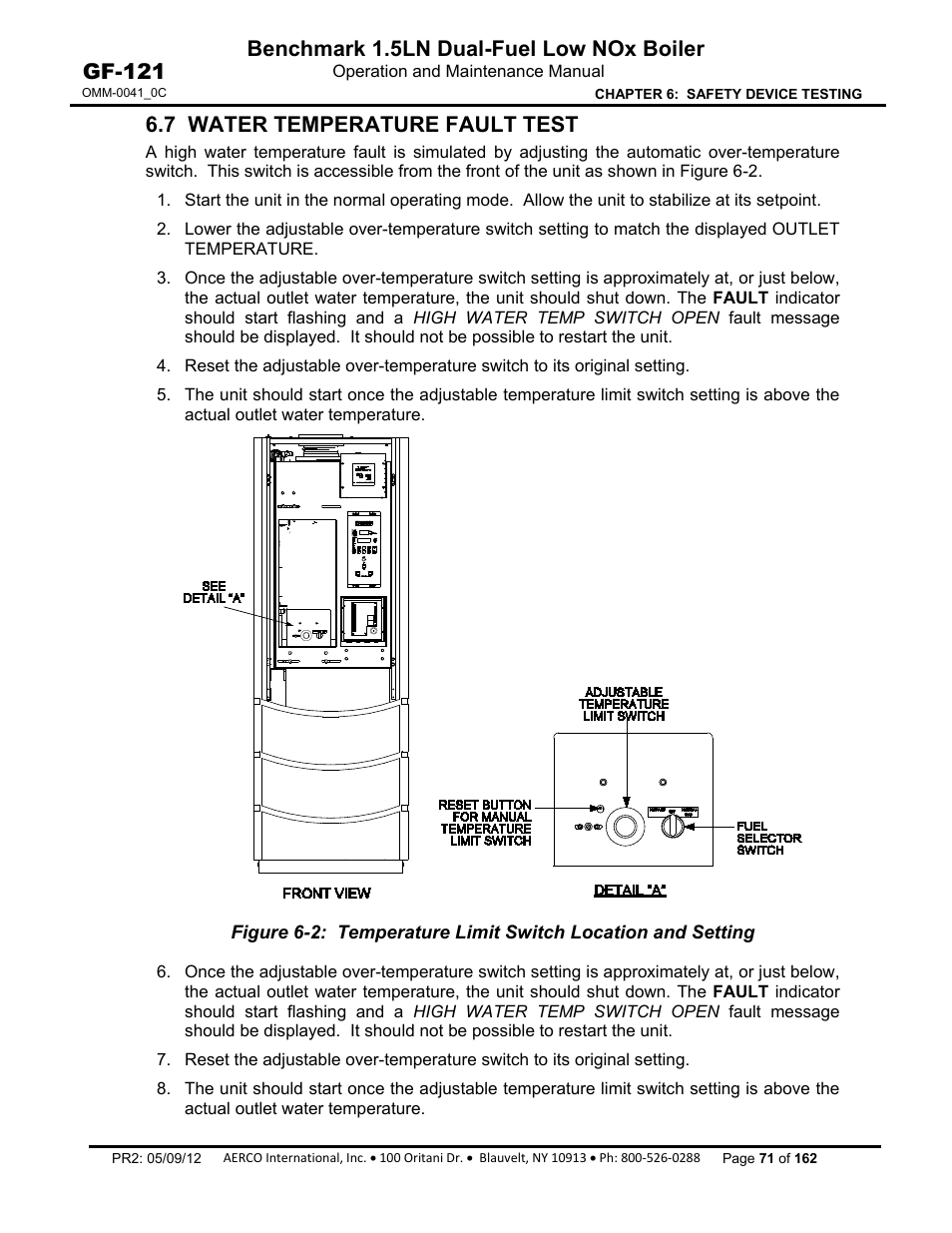 7 water temperature fault test, Benchmark 1.5ln dual-fuel low nox boiler, Gf-121 | AERCO BMK 1.5 LN Dual Fuel Feb 2013 User Manual | Page 71 / 162