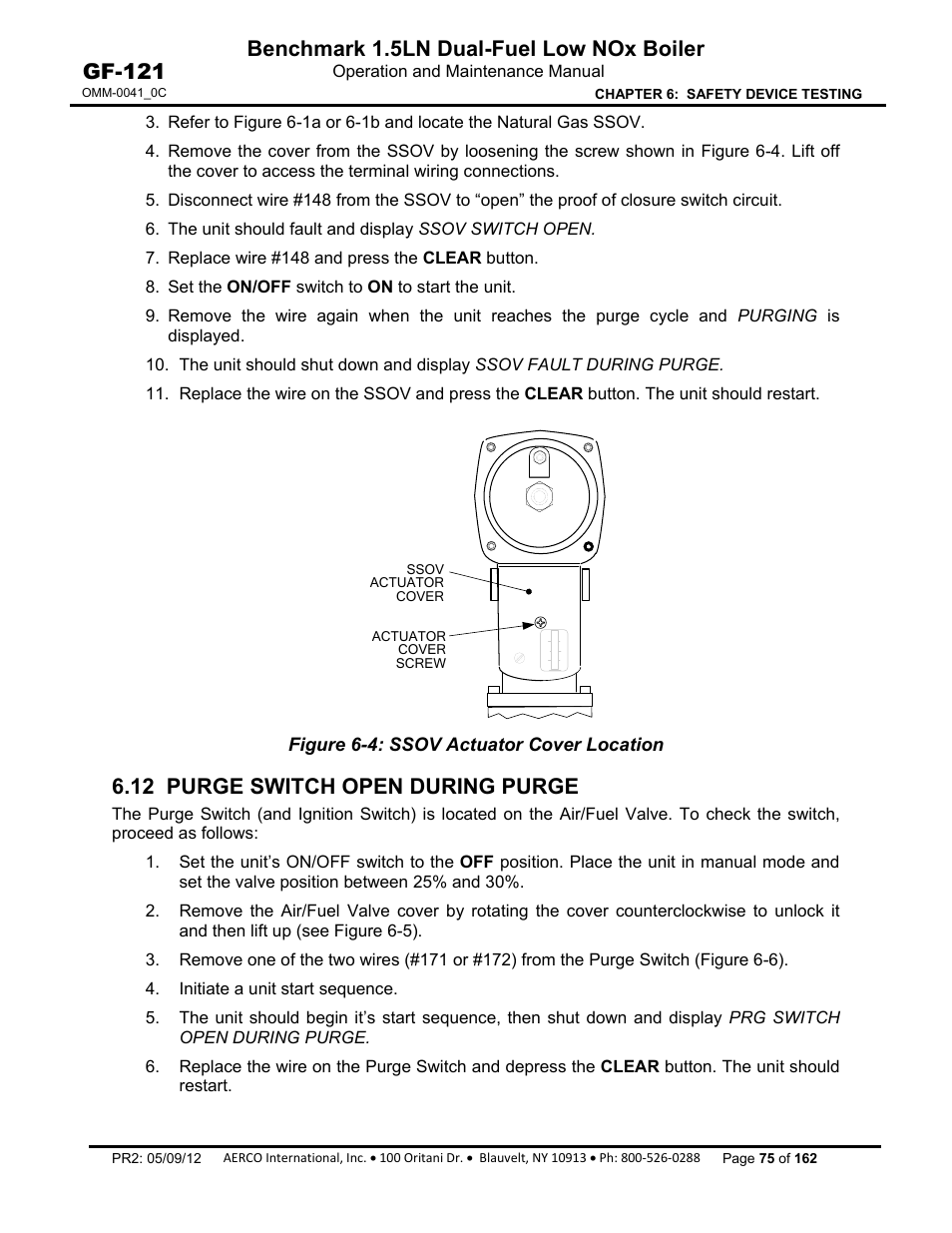 12 purge switch open during purge, Benchmark 1.5ln dual-fuel low nox boiler, Gf-121 | AERCO BMK 1.5 LN Dual Fuel Feb 2013 User Manual | Page 75 / 162