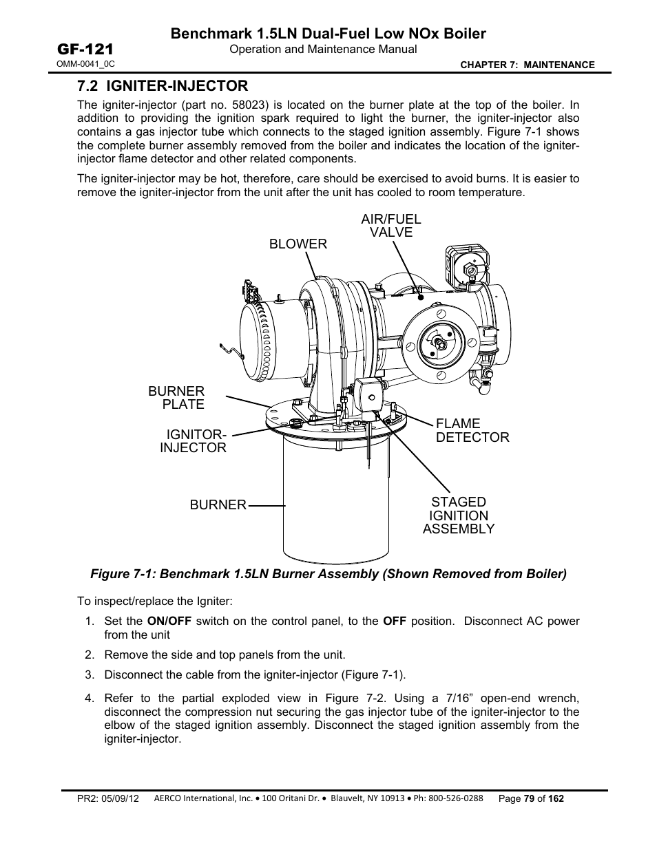 2 igniter-injector, Benchmark 1.5ln dual-fuel low nox boiler, Gf-121 | AERCO BMK 1.5 LN Dual Fuel Feb 2013 User Manual | Page 79 / 162