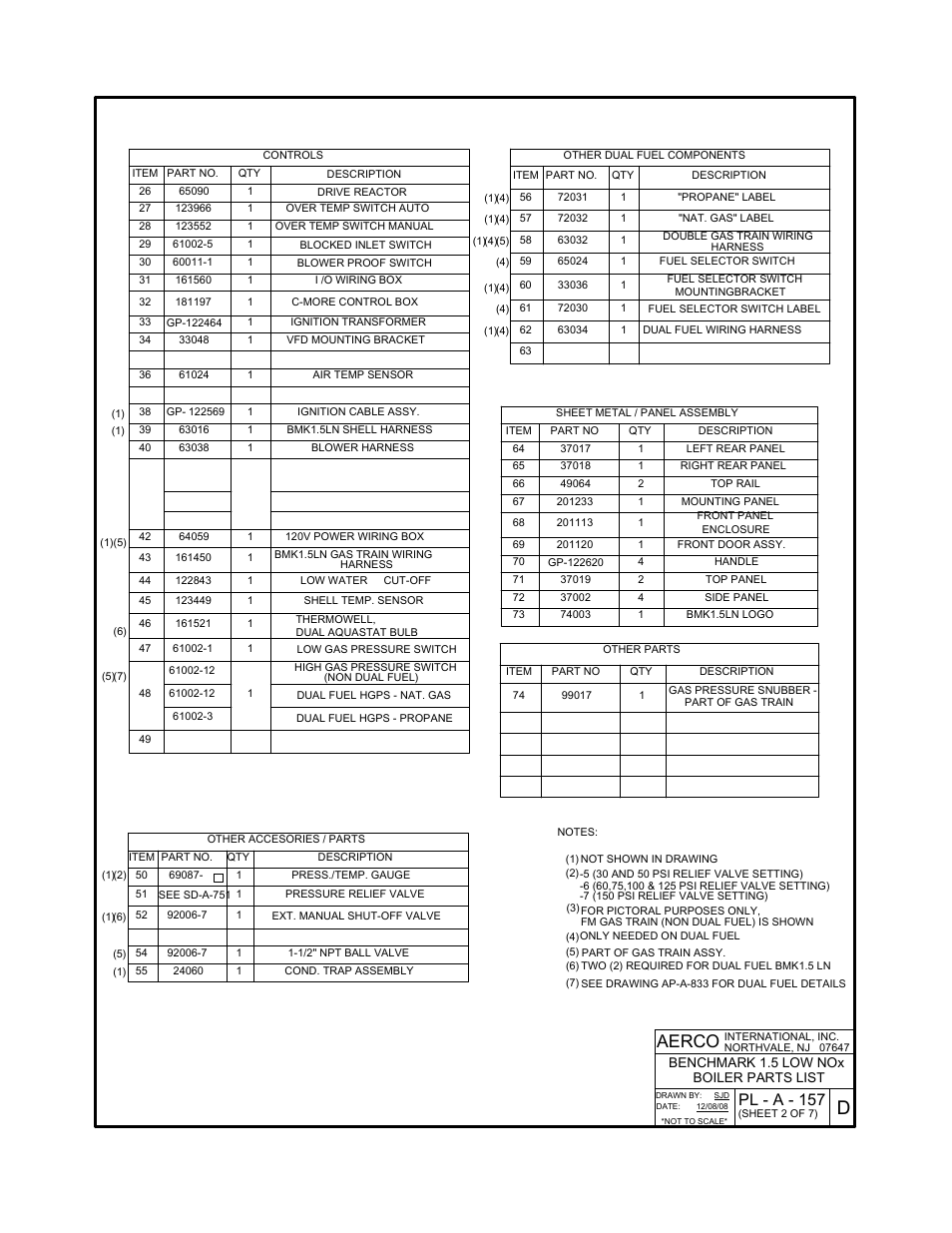 Appendix f, Aerco, Pl - a - 157 | AERCO BMK 1.5 LN Dual Fuel June 2010 User Manual | Page 107 / 139