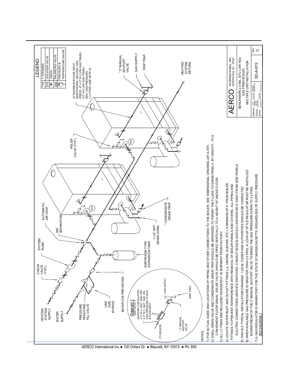 Aerco, Gf-123, Benchmark 2.0ln low nox boiler | Appendix g, Nstallation , operation and maintenance manual, Piping drawings, Legend | AERCO BMK 2.0 LN Natural Gas (SN G-11-1861 and above) User Manual | Page 151 / 170