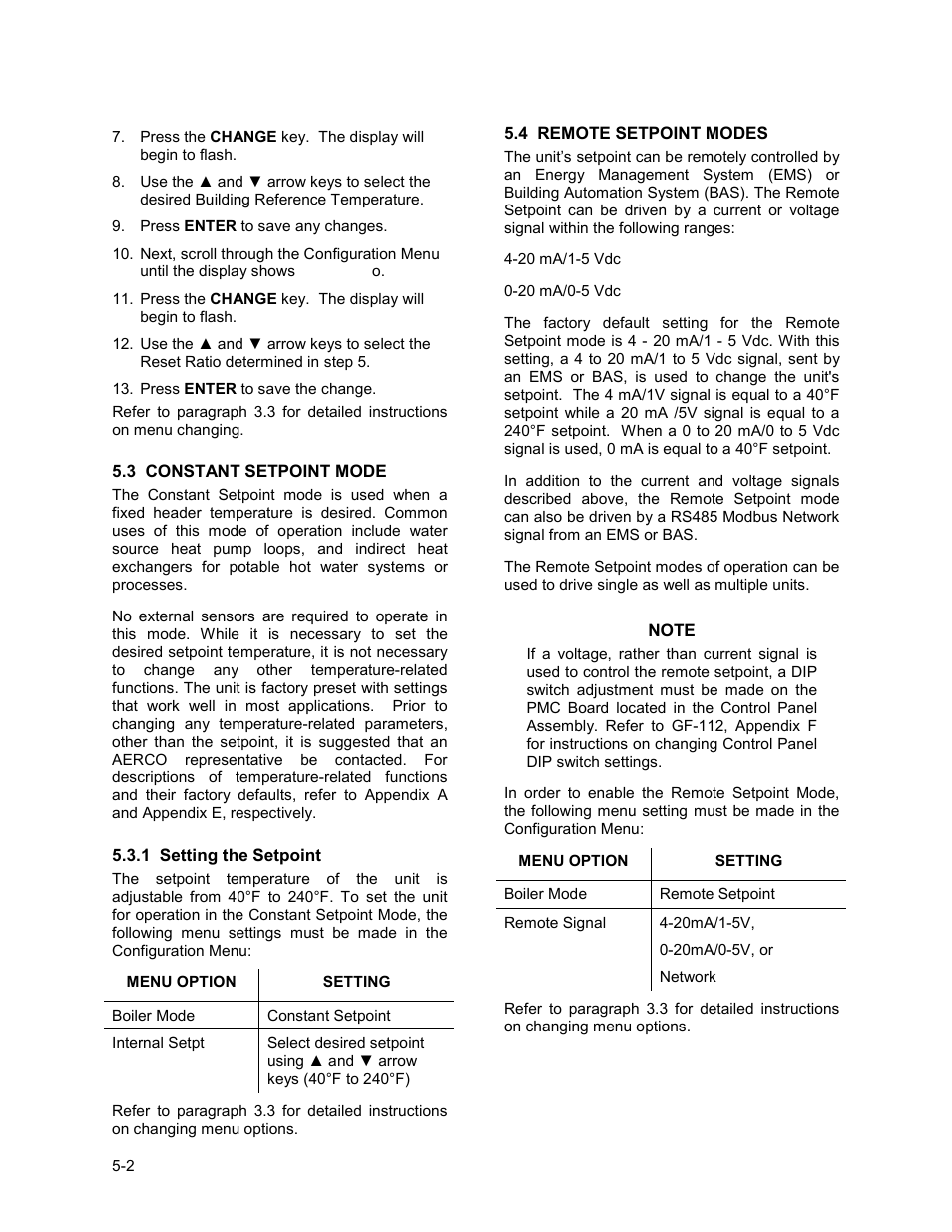 3 constant setpoint mode, 4 remote setpoint modes, Mode of operation | AERCO BMK 2.0 LN Natural Gas 2008 User Manual | Page 38 / 111