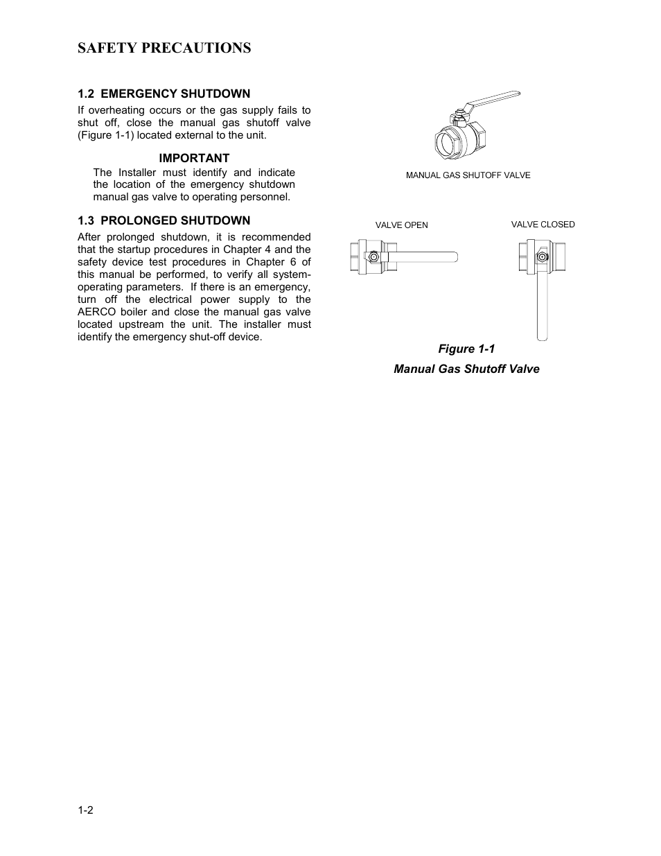 2 emergency shutdown, 3 prolonged shutdown, Safety precautions | AERCO BMK 2.0 LN Nat. Gas User Manual | Page 10 / 112