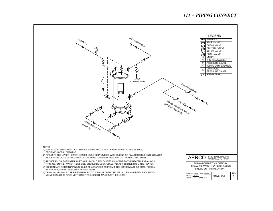 Aerco, He- 111 − piping connections, Legend | AERCO SWDW68 U-Tube Double-Wall Heaters w/ECS User Manual | Page 103 / 109