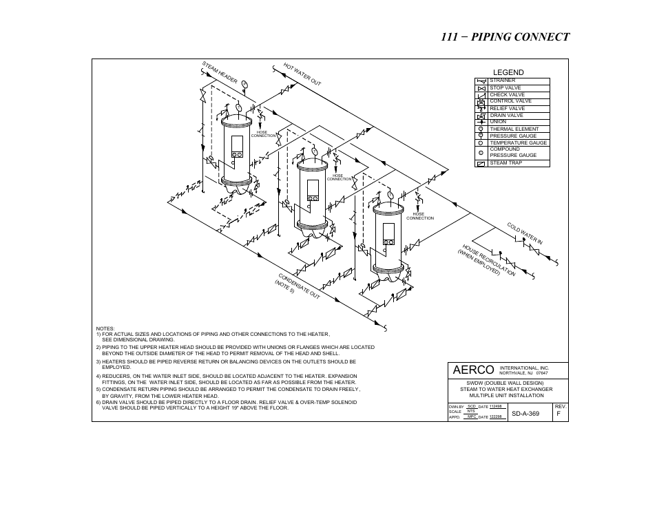 Aerco, He- 111 − piping connections, Legend | AERCO SWDW68 U-Tube Double-Wall Heaters w/ECS User Manual | Page 104 / 109