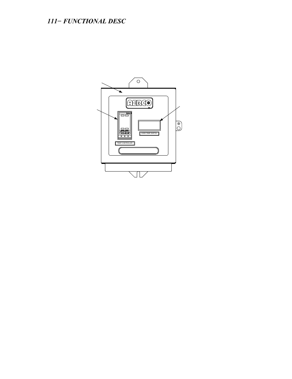 4 principal ecs components, 1 control box assembly, 2 dhw outlet dual temperature sensor | 3 feed-forward mixture temperature sensor, He– 111− functional description, Figure 3-6. control box front view | AERCO SWDW68 U-Tube Double-Wall Heaters w/ECS User Manual | Page 26 / 109
