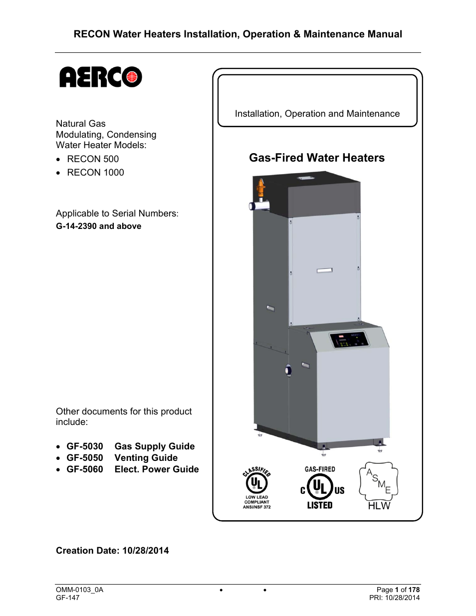 AERCO RECON 1000 User Manual | 178 pages