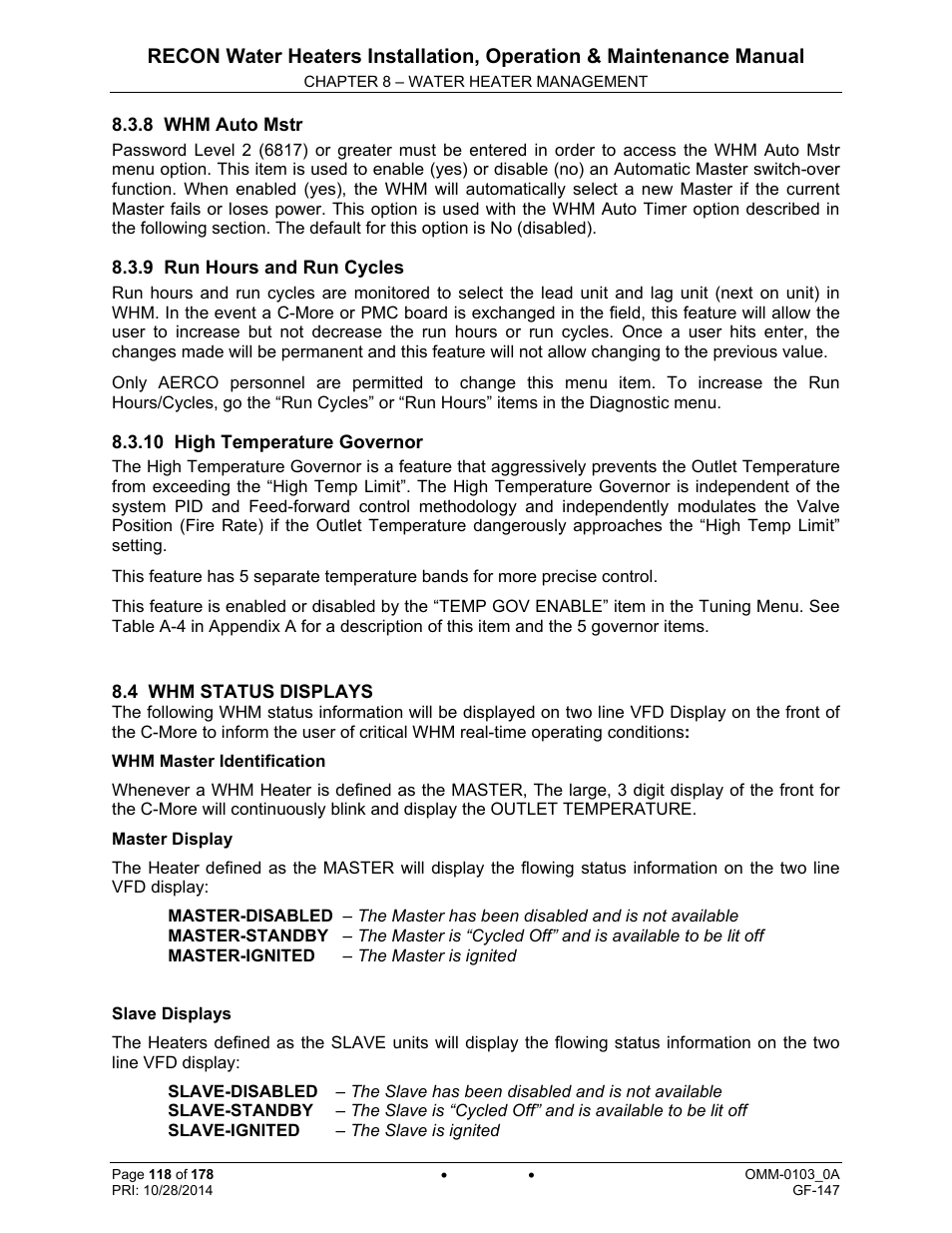 AERCO RECON 1000 User Manual | Page 118 / 178