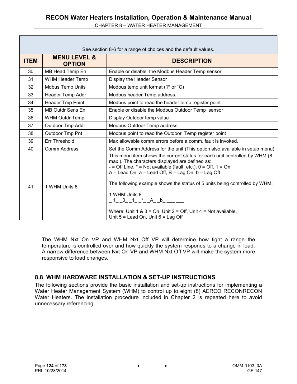 AERCO RECON 1000 User Manual | Page 124 / 178