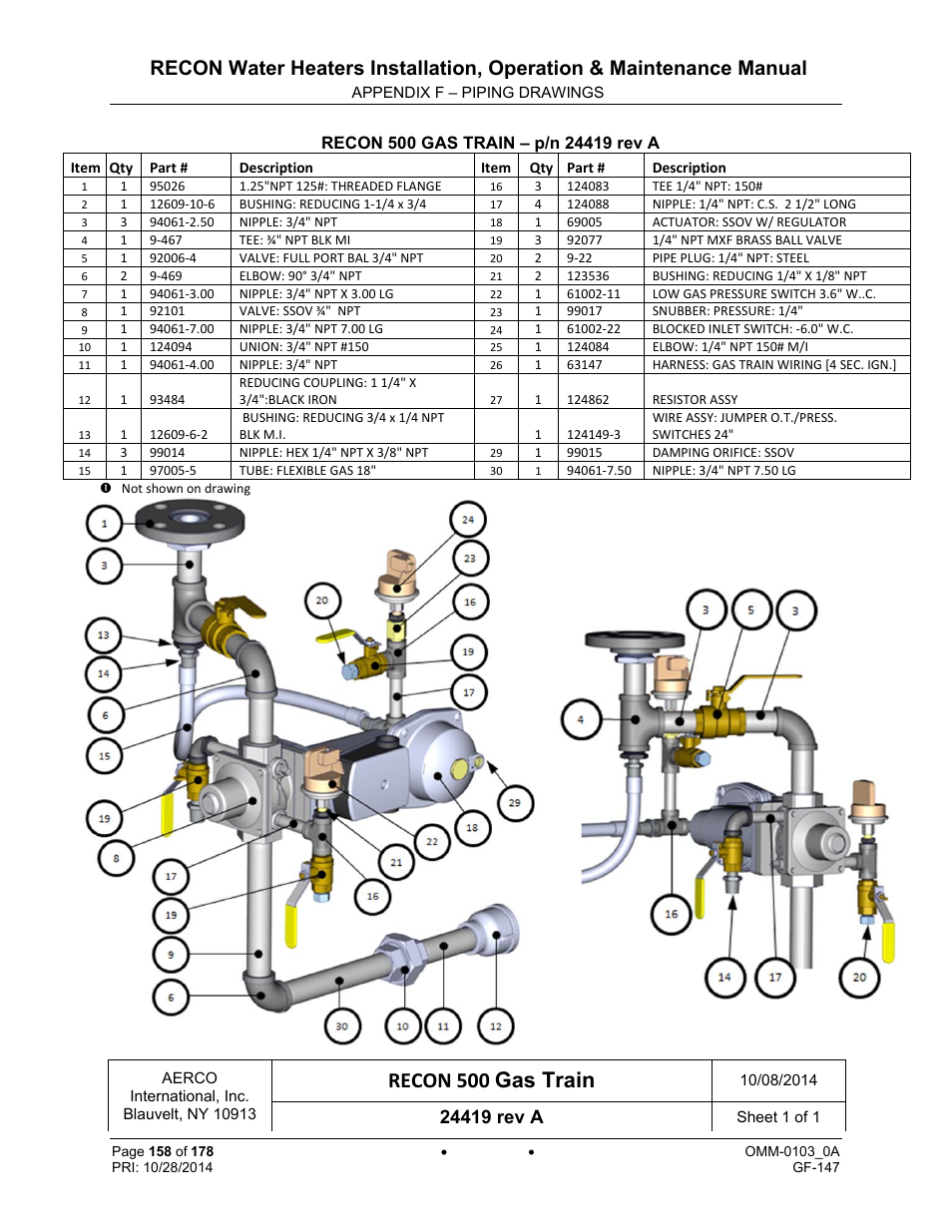 Recon 500 gas train | AERCO RECON 1000 User Manual | Page 158 / 178