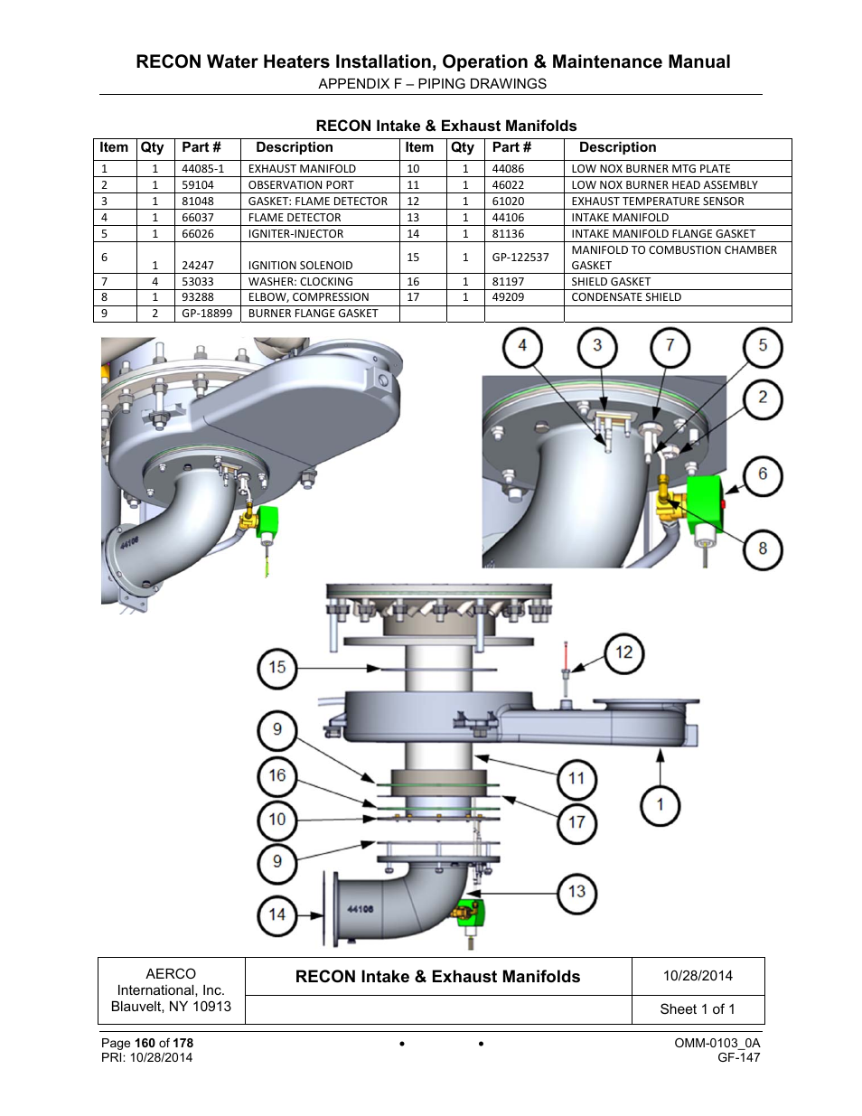 Recon intake & exhaust manifolds | AERCO RECON 1000 User Manual | Page 160 / 178