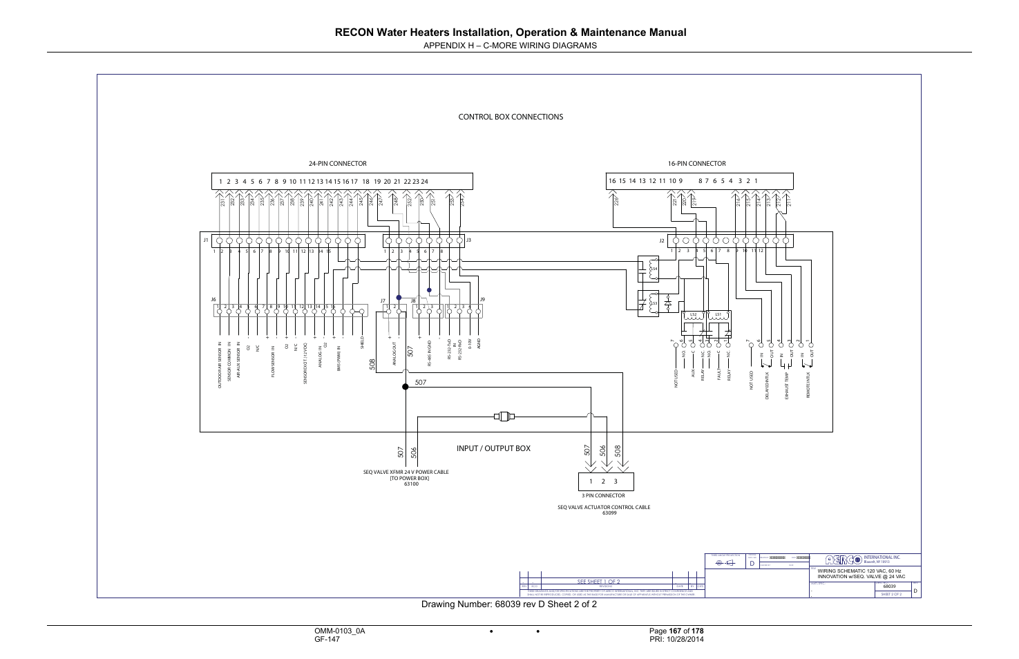 Appendix h – c-more wiring diagrams, Control box connections, Input / output box | AERCO RECON 1000 User Manual | Page 167 / 178