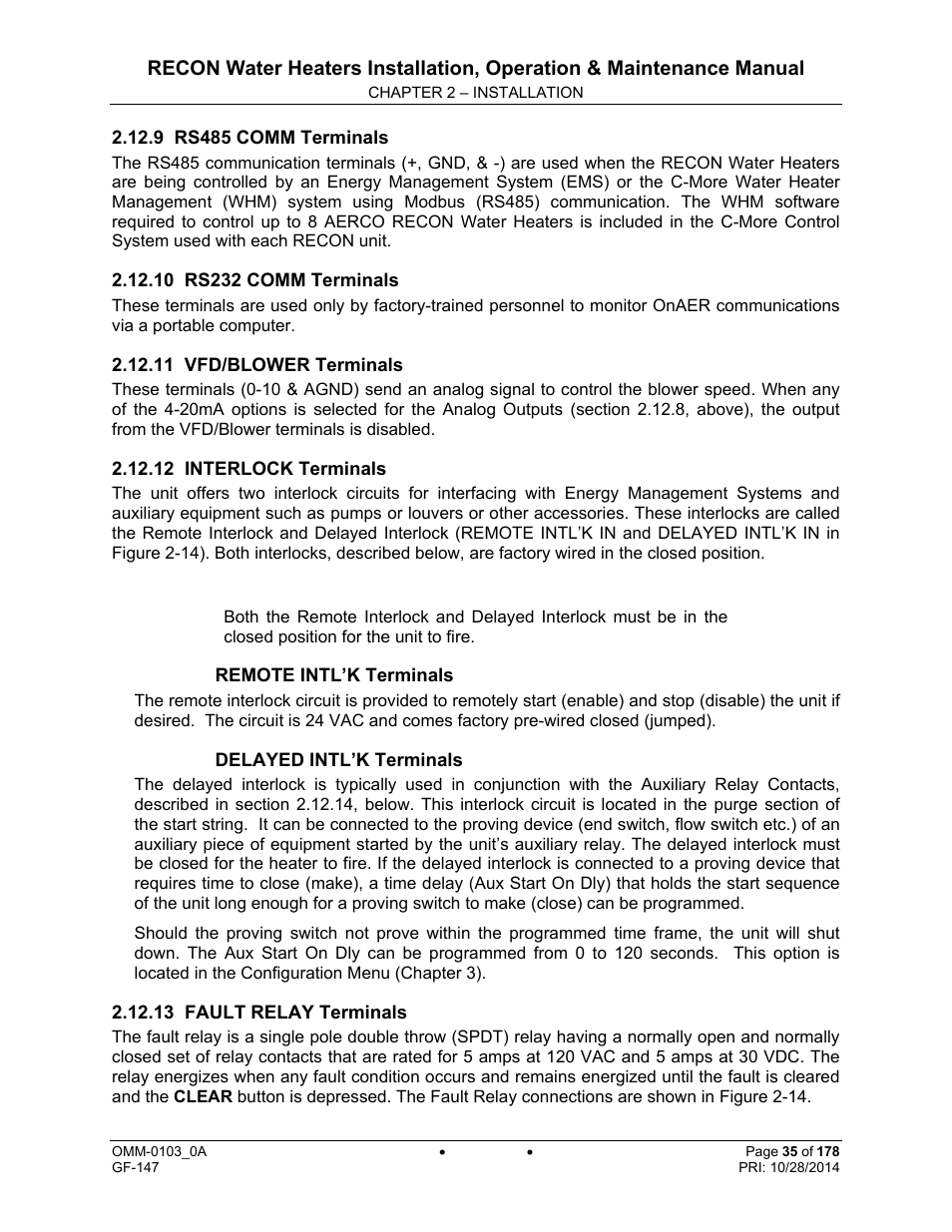 AERCO RECON 1000 User Manual | Page 35 / 178