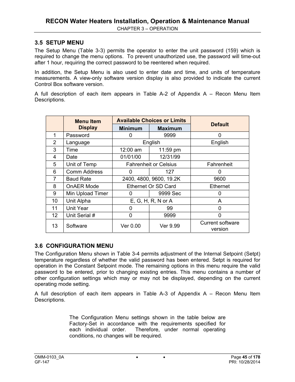 AERCO RECON 1000 User Manual | Page 45 / 178