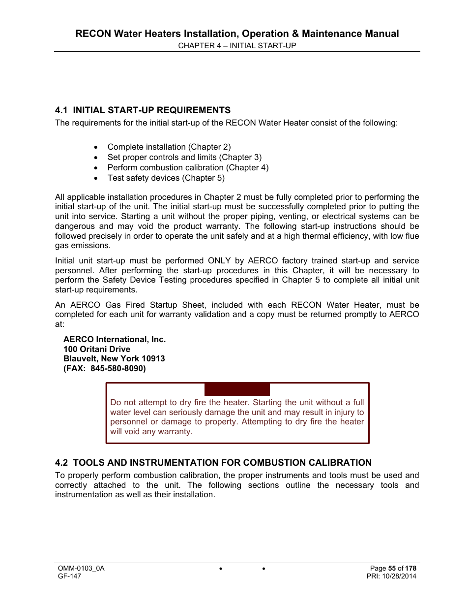 Chapter 4: initial start-up | AERCO RECON 1000 User Manual | Page 55 / 178