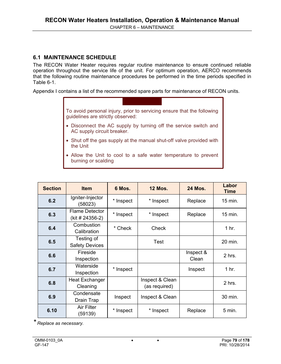 Chapter 6: maintenance | AERCO RECON 1000 User Manual | Page 79 / 178