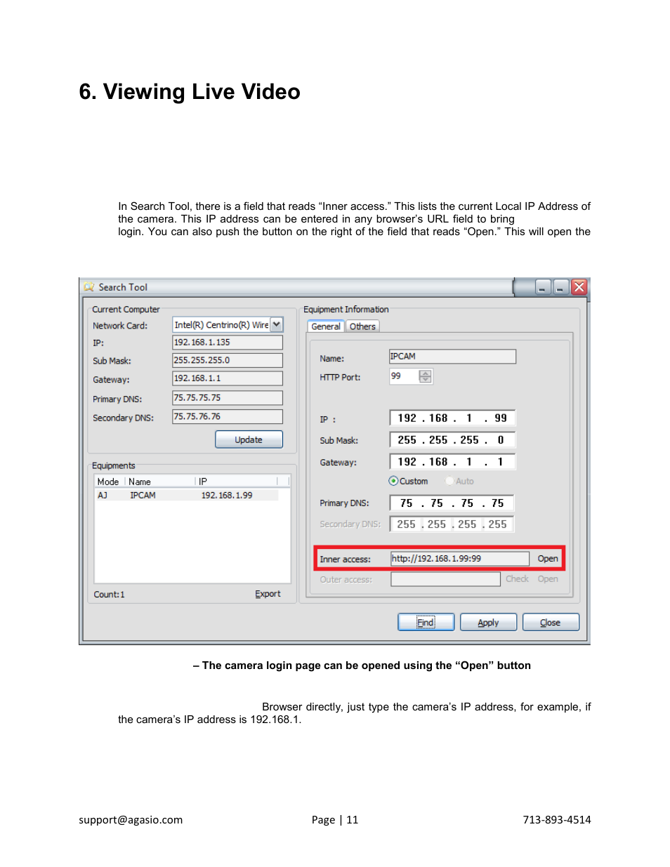 Viewing live video | Agasio A603W User Manual | Page 12 / 54