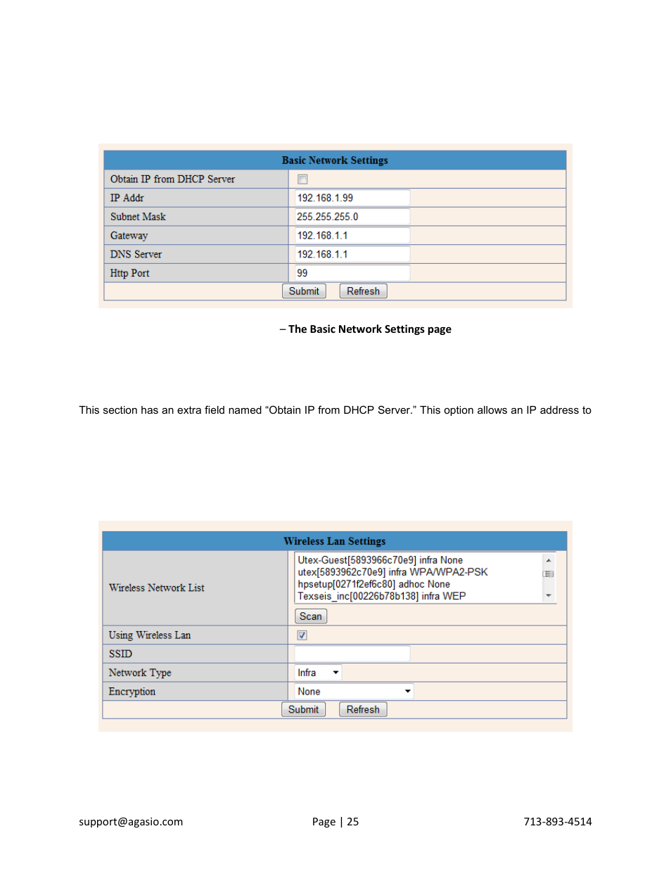 Basic network settings, Wireless settings | Agasio A603W User Manual | Page 26 / 54
