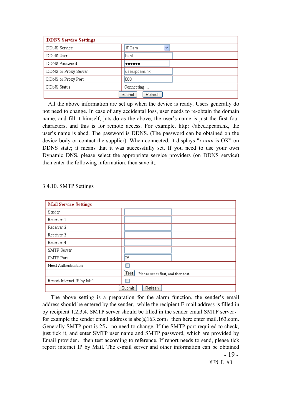 Smtpsettings, Smtp settings | Agasio M105I User Manual | Page 19 / 30