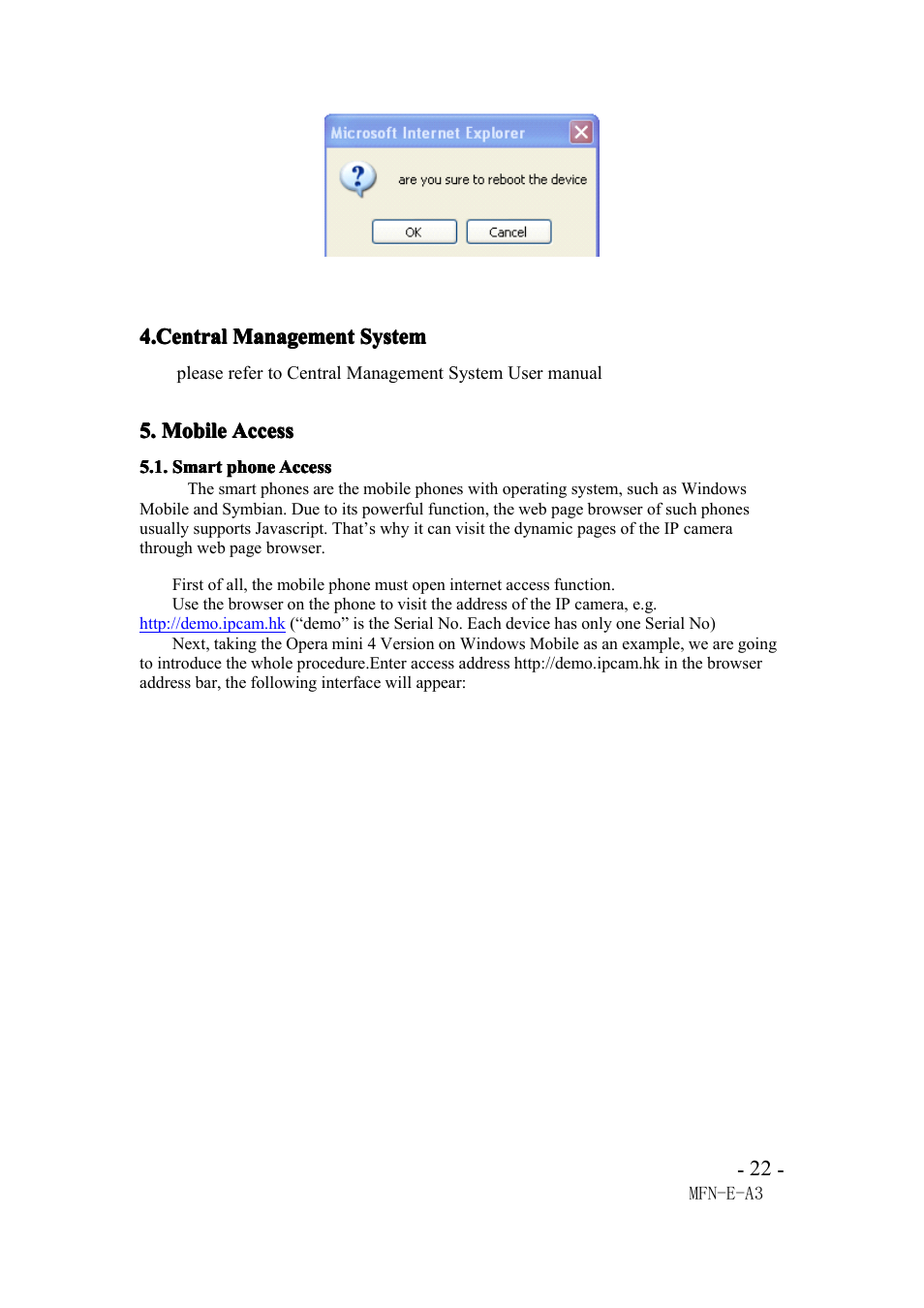 Centralmanagementsystem, Mobileaccess, Smartphoneaccess | Central management system, Mobile access, Smart phone access | Agasio M105I User Manual | Page 22 / 30