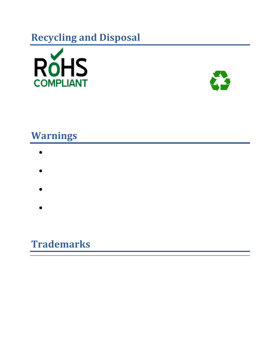 Recycling and disposal, Warnings, Trademarks | AirTurn DIGIT User Manual | Page 23 / 24
