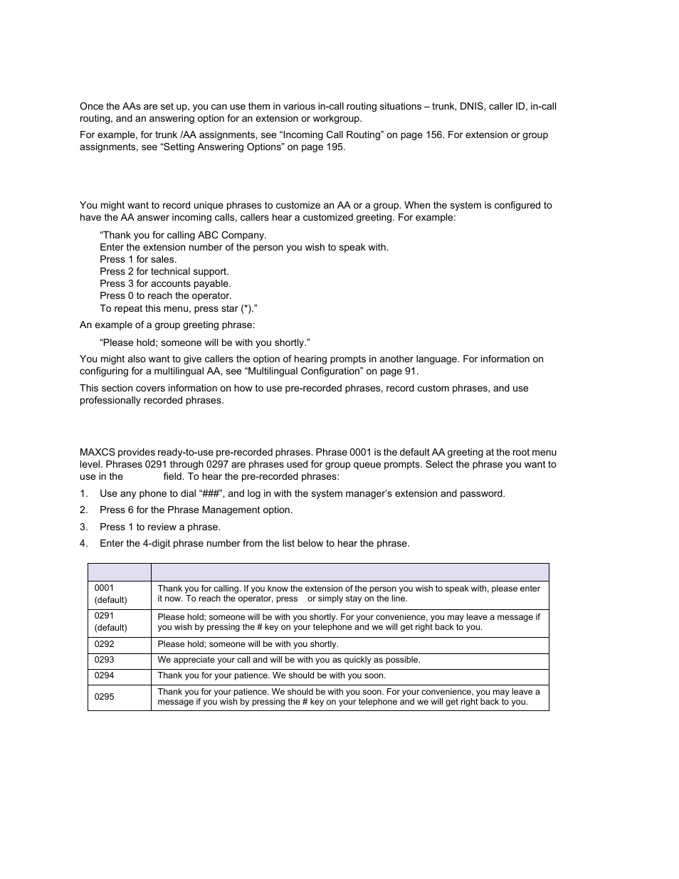 Making auto attendant assignments, Phrase management, Using pre-recorded prompts | AltiGen MAXCS 7.0 Update 1 ACM Administration User Manual | Page 103 / 446