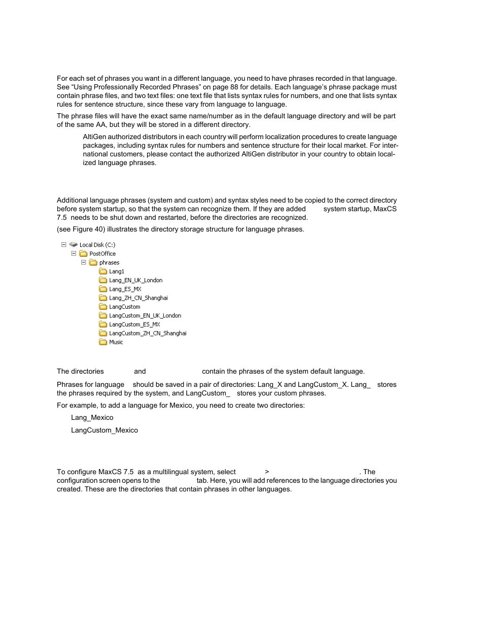 Creating language phrase packages, Storing language phrase packages, Configuring for a multilingual system | AltiGen MAXCS 7.0 Update 1 ACM Administration User Manual | Page 108 / 446