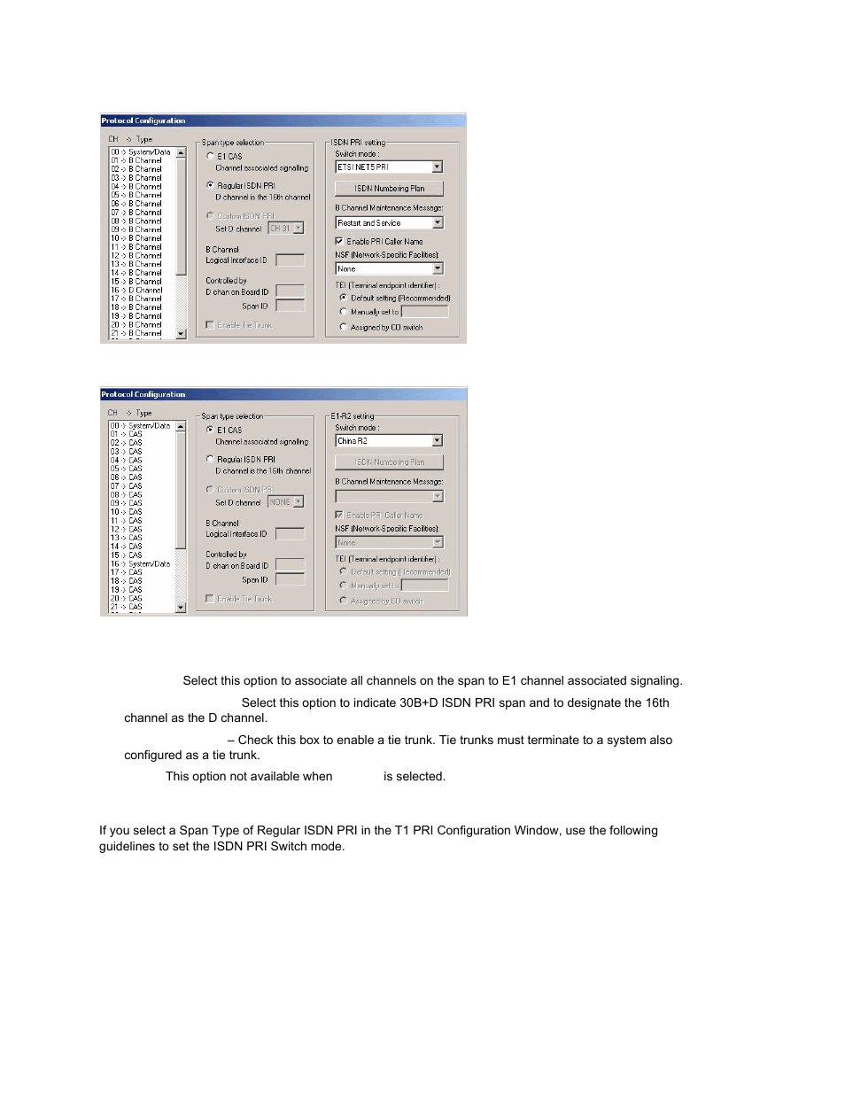 Selecting span types, Setting the isdn pri switch mode | AltiGen MAXCS 7.0 Update 1 ACM Administration User Manual | Page 135 / 446
