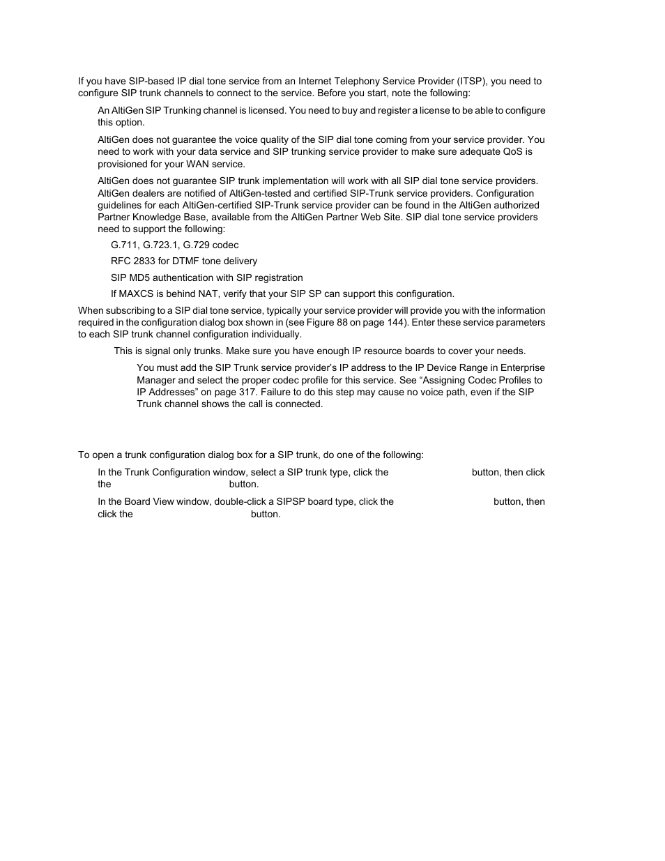 Configuring sip trunks | AltiGen MAXCS 7.0 Update 1 ACM Administration User Manual | Page 159 / 446