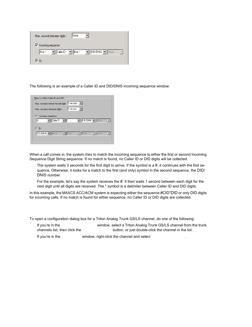 Caller id and did incoming sequence example, Triton analog trunk gs/ls properties | AltiGen MAXCS 7.0 Update 1 ACM Administration User Manual | Page 165 / 446