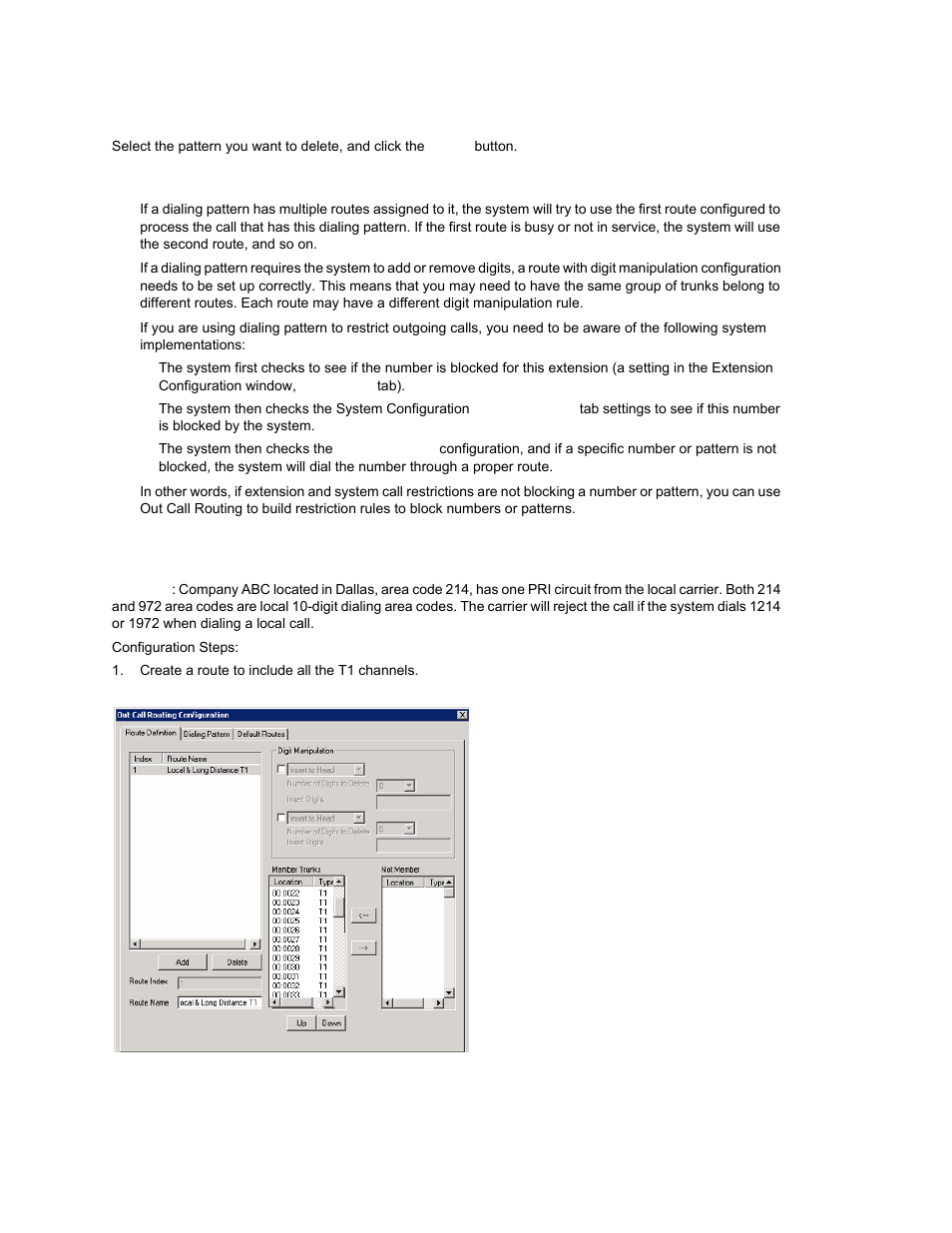 Deleting dialing patterns, Dialing pattern configuration tips, Configuration example – solving 10-digit dialing | AltiGen MAXCS 7.0 Update 1 ACM Administration User Manual | Page 186 / 446