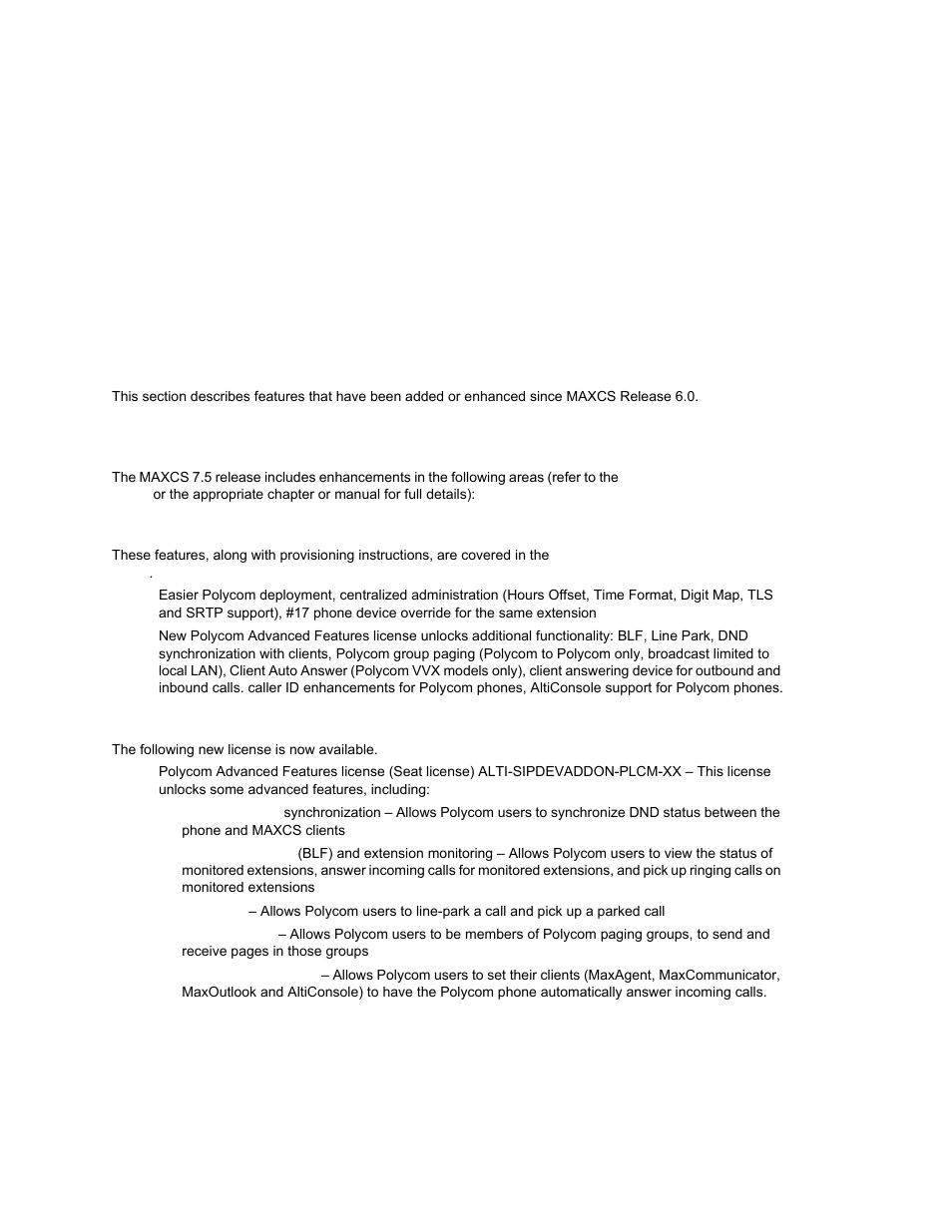 New features, Enhancements included in maxcs release 7.5, Polycom enhancements | New licenses, Hapter | AltiGen MAXCS 7.0 Update 1 ACM Administration User Manual | Page 19 / 446