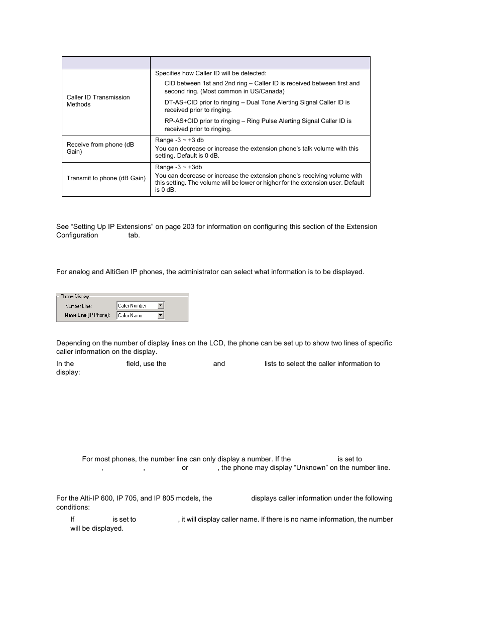 Ip extension configuration, Phone display options, Ip extension configuration phone display options | AltiGen MAXCS 7.0 Update 1 ACM Administration User Manual | Page 199 / 446