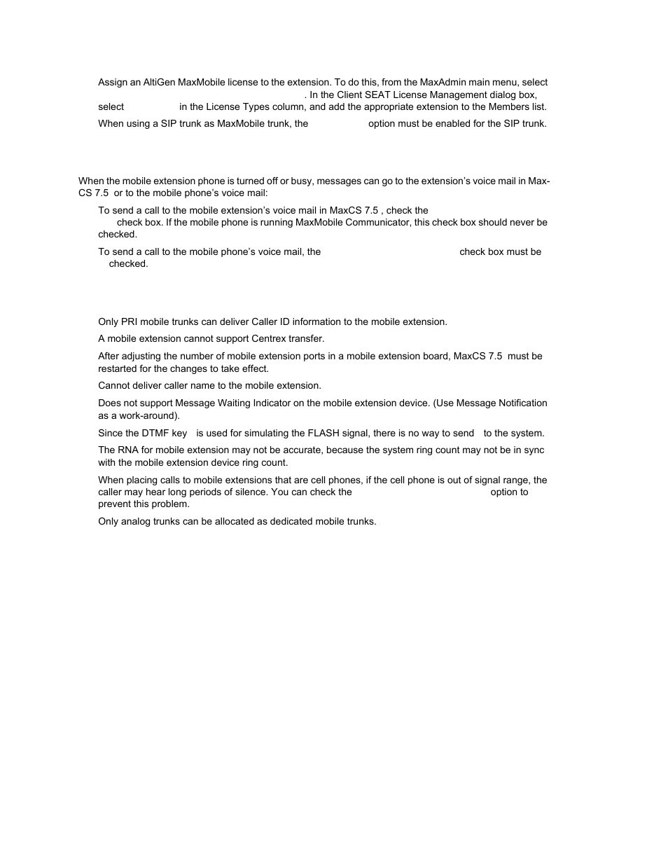 Voice mail for mobile extensions, Mobile extension limitations | AltiGen MAXCS 7.0 Update 1 ACM Administration User Manual | Page 244 / 446