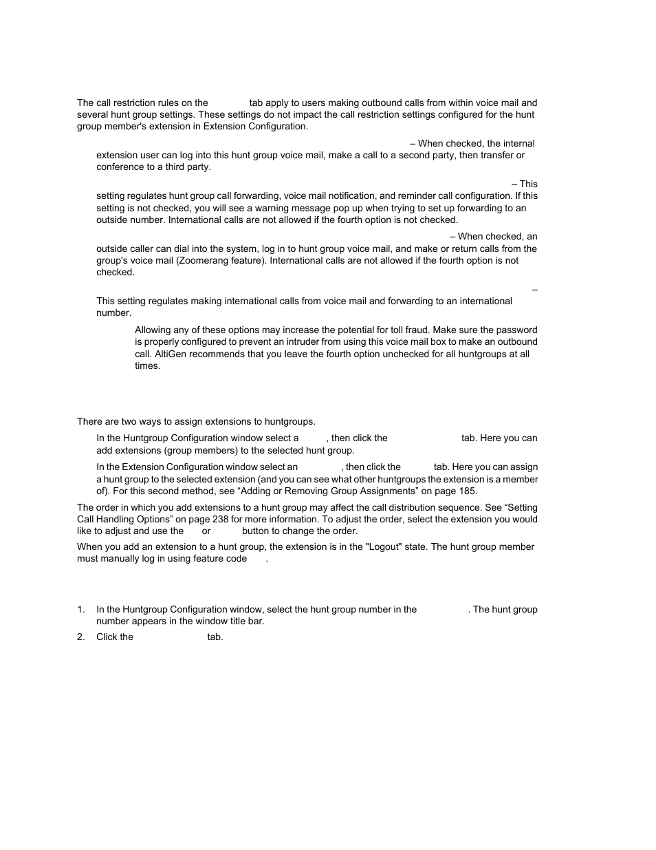 Setting call restrictions, Establishing hunt group membership, Adding extensions to a hunt group | AltiGen MAXCS 7.0 Update 1 ACM Administration User Manual | Page 248 / 446