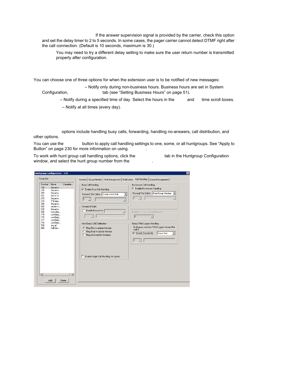 Setting notification business hours, Setting call handling options | AltiGen MAXCS 7.0 Update 1 ACM Administration User Manual | Page 254 / 446